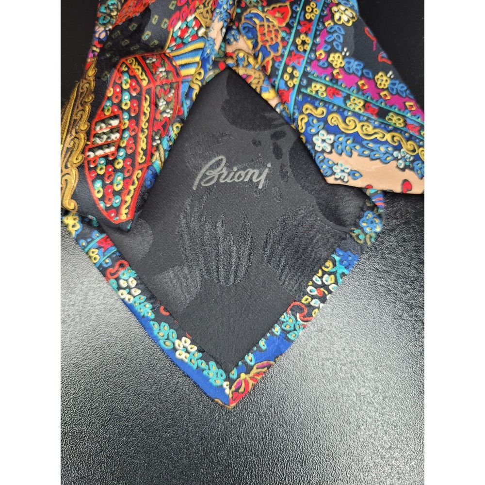 Brioni Men's Necktie Multicolor Floral Mosaic Silk 3.75" x 58" Excellent - Picture 3 of 9